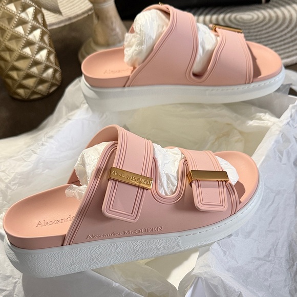 Alexander McQueen Shoes - Alexander McQueen Blush Pink Rubber Slide Sandals